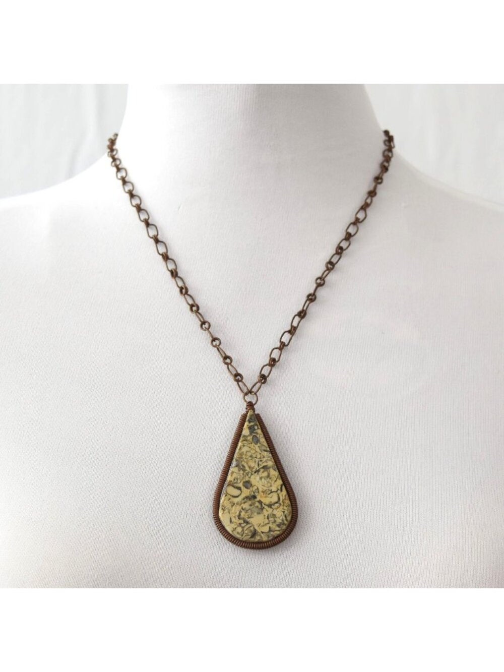 Handmade Yellow Jasper Teardrop Pendant Necklace Antique Bronze Boho Jewelry